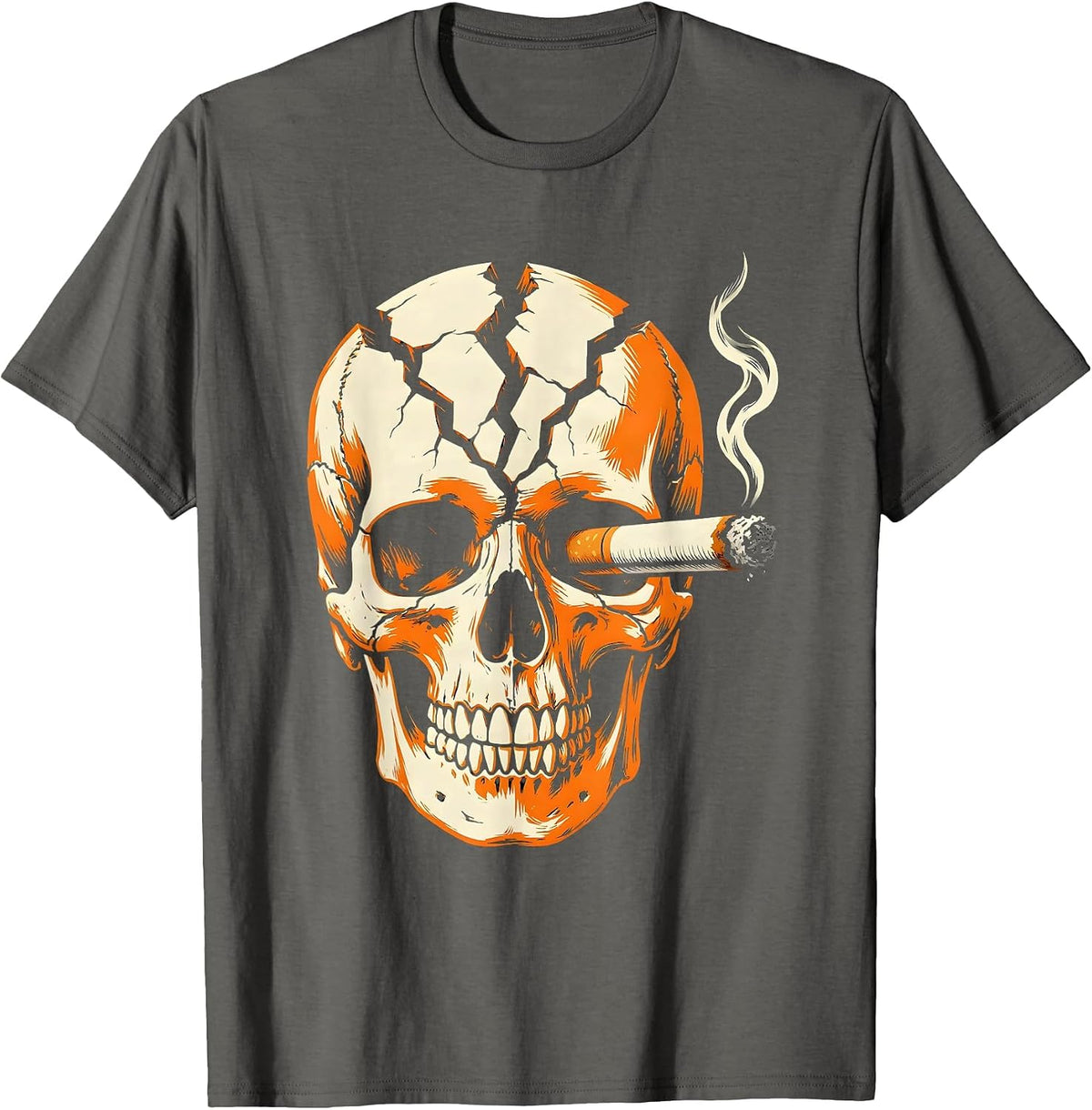 Grunge Skull and Cigarette Dark Art Design T-Shirt - Asphalt Grey
