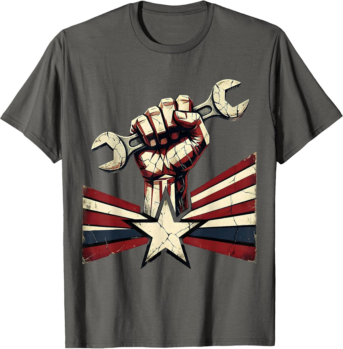 Men's President Pride Labor Day Worker Fist Wrench T-Shirt - Asphalt Grey