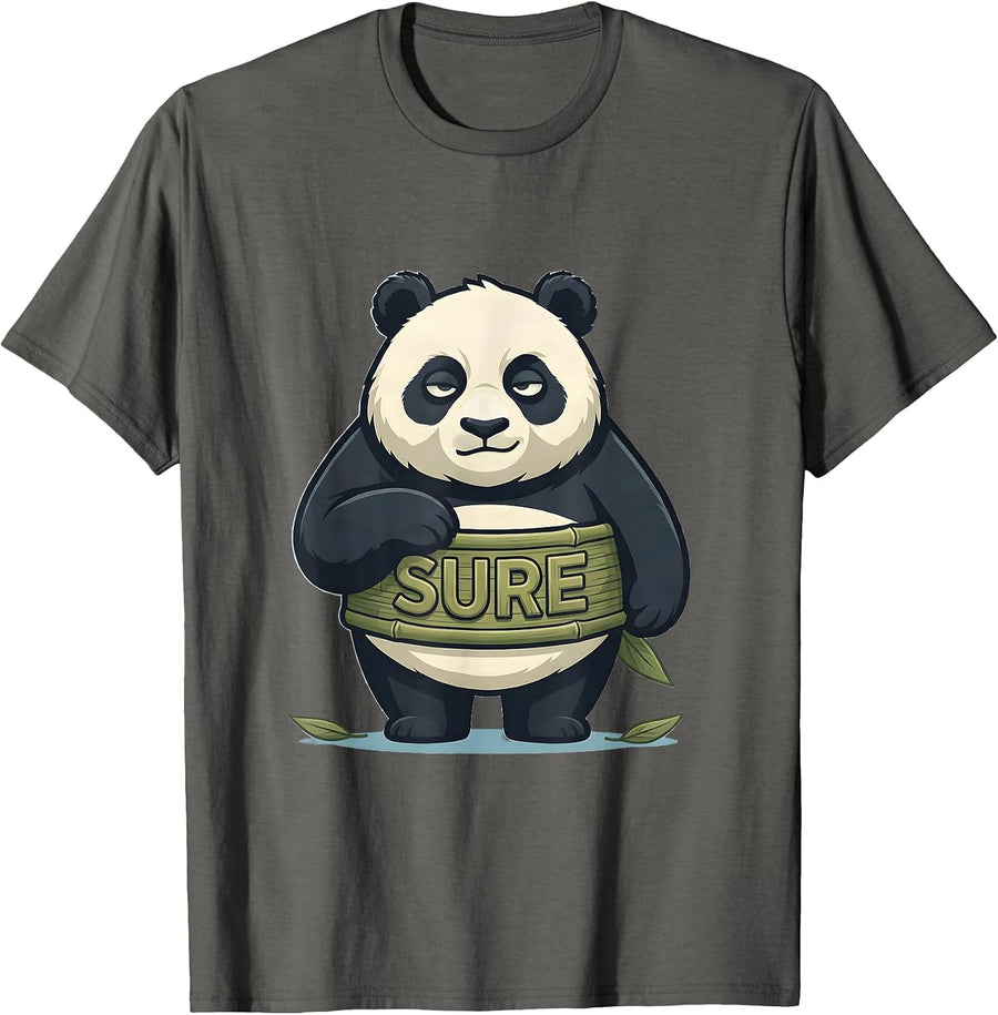 Sure Cute Panda Mascot Animal Lover Humor Retro Novelty T-Shirt - Asphalt Grey