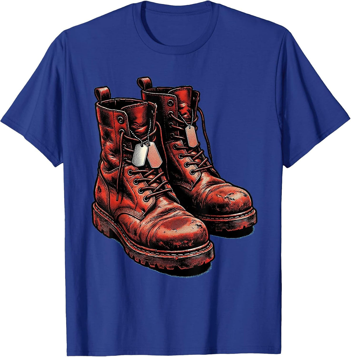 Soldier Boots and Dog Tags Veteran Graphic T-Shirt - Royal Blue