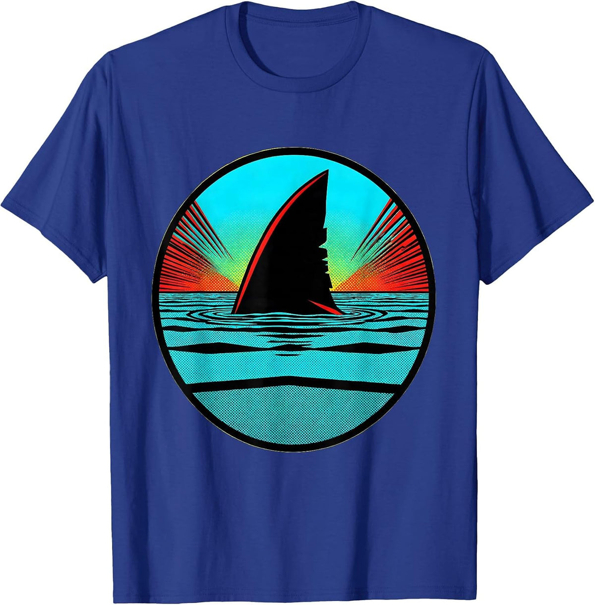 Men's Shark Fin Cutting Through Calm Water Graphic T-Shirt - Royal Blue