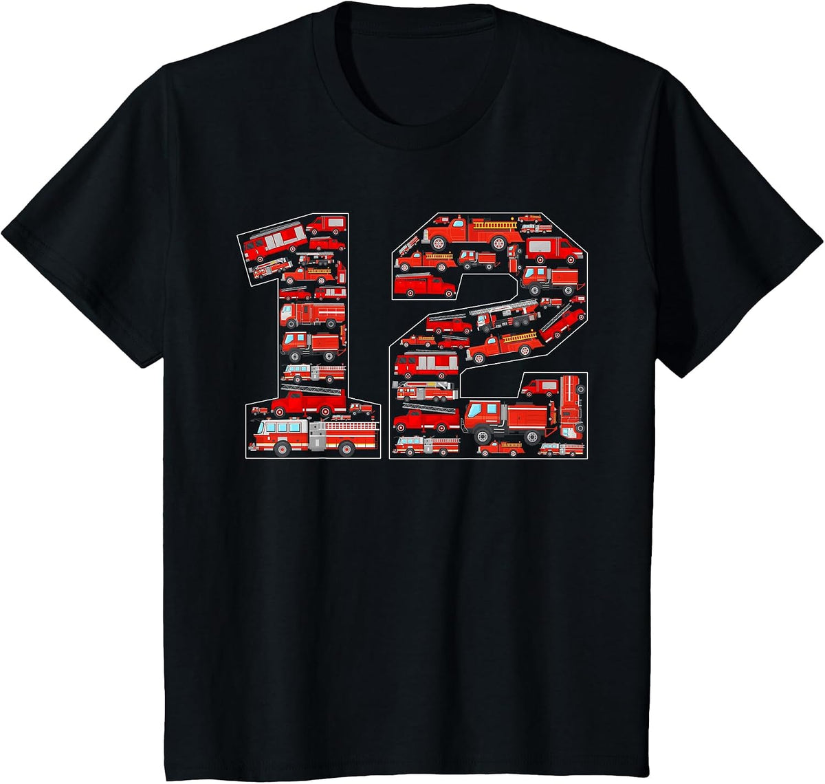 12th Birthday Fire Trucks Theme 12 Year Old Firefighter T-Shirt - Black