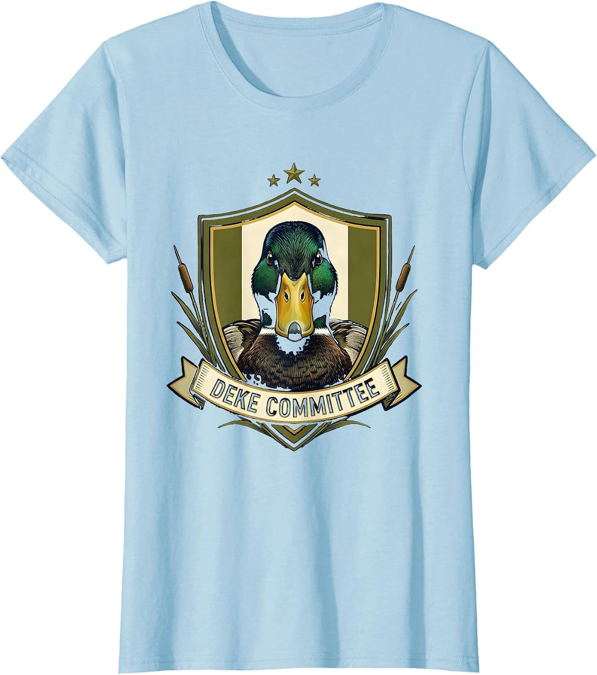 Deke Committee Mallard Duck Hunting Camo Wildlife Emblem T-Shirt - Baby Blue