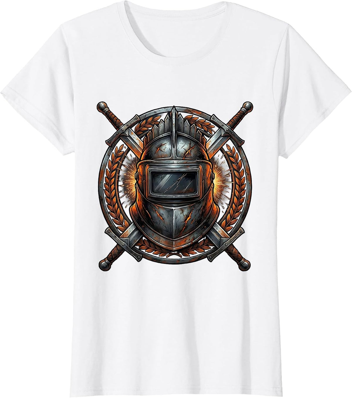 Welder Warrior Battle Helmet Graphic Tee T-Shirt - White