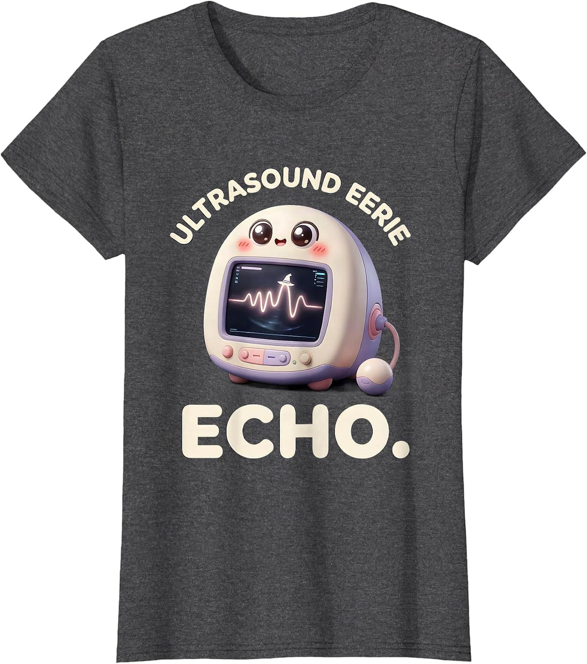 Women's Ultrasound Eerie Echo Cute Kawaii Halloween Radiology Tech T-Shirt - Dark Heather Grey