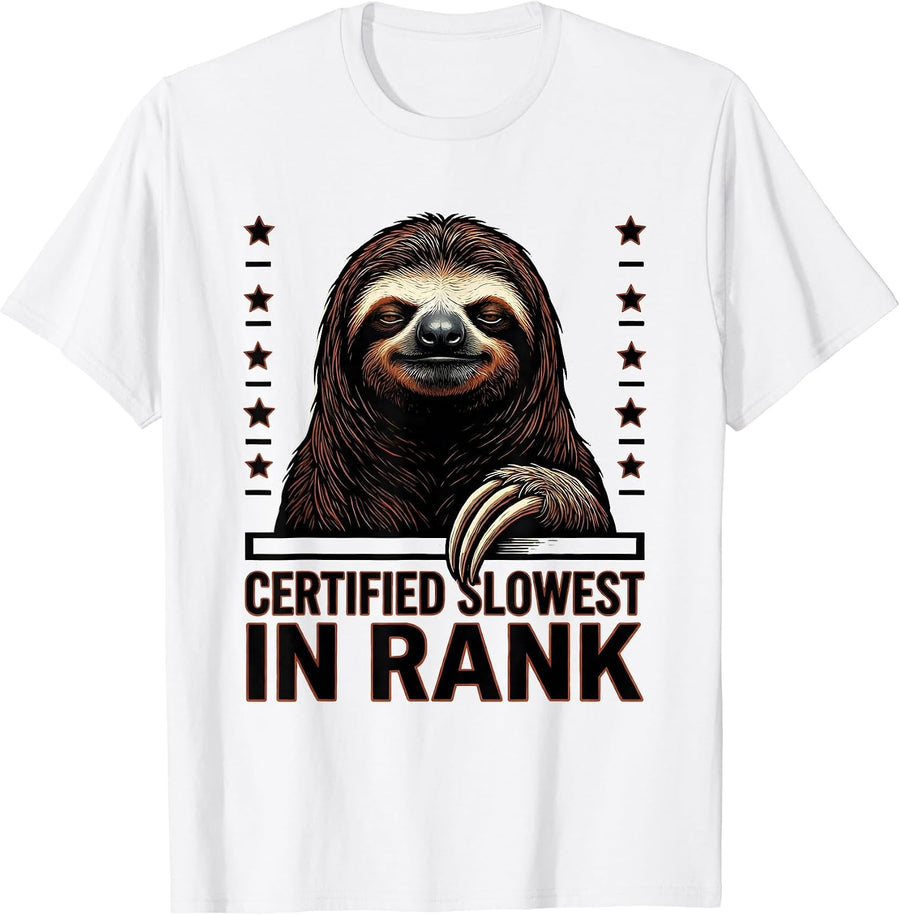 Men's Certified Slowest In Rank Funny Sloth Lover Gift T-Shirt - White