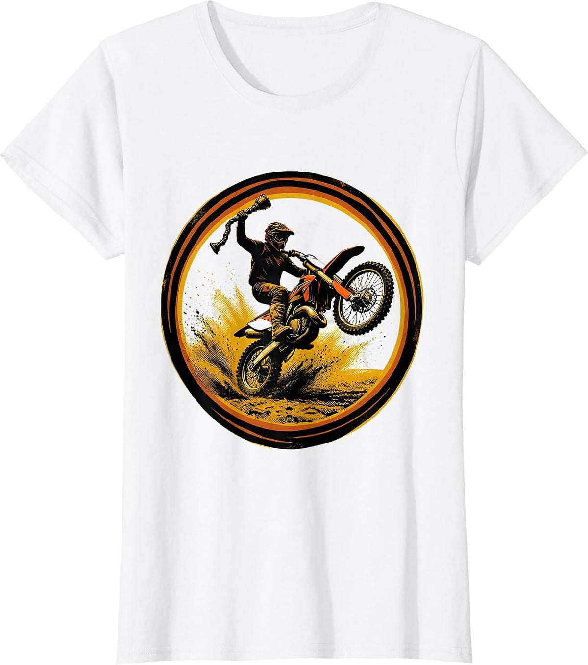Women's Dirt Bike Rider Badge Screenprint Poster Humor T-Shirt - White