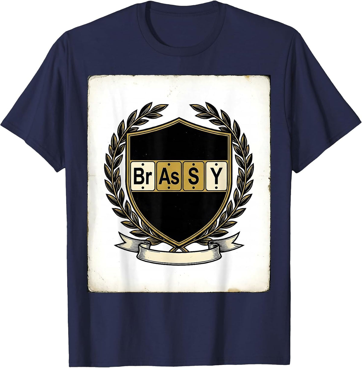 Men's BRASSY Nerdy Chemistry Humor Periodic Table Science Teacher T-Shirt - Navy Blue