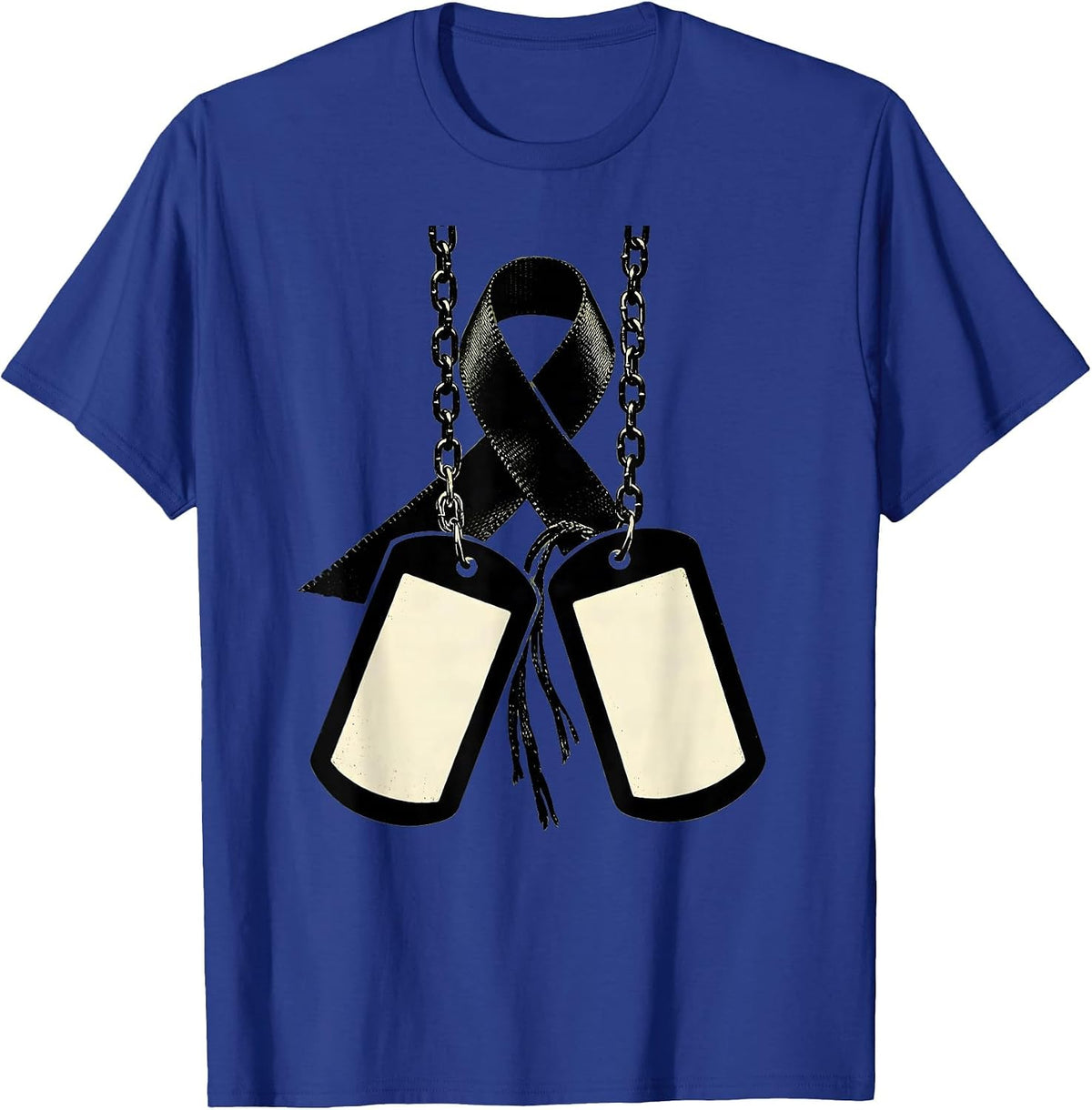 Black Ribbon Dog Tag Chain Memorial Graphic T-Shirt - Royal Blue
