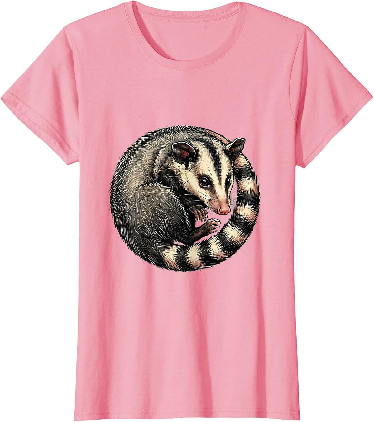 Women's Opossum Curled in Its Own Ringed Tail T-Shirt - Pink
