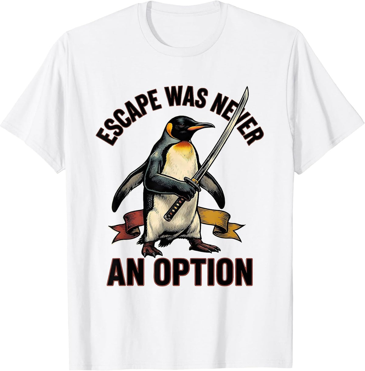 Men's Escape Was Never An Option Tattoo Penguin Martial Arts Humor T-Shirt - White