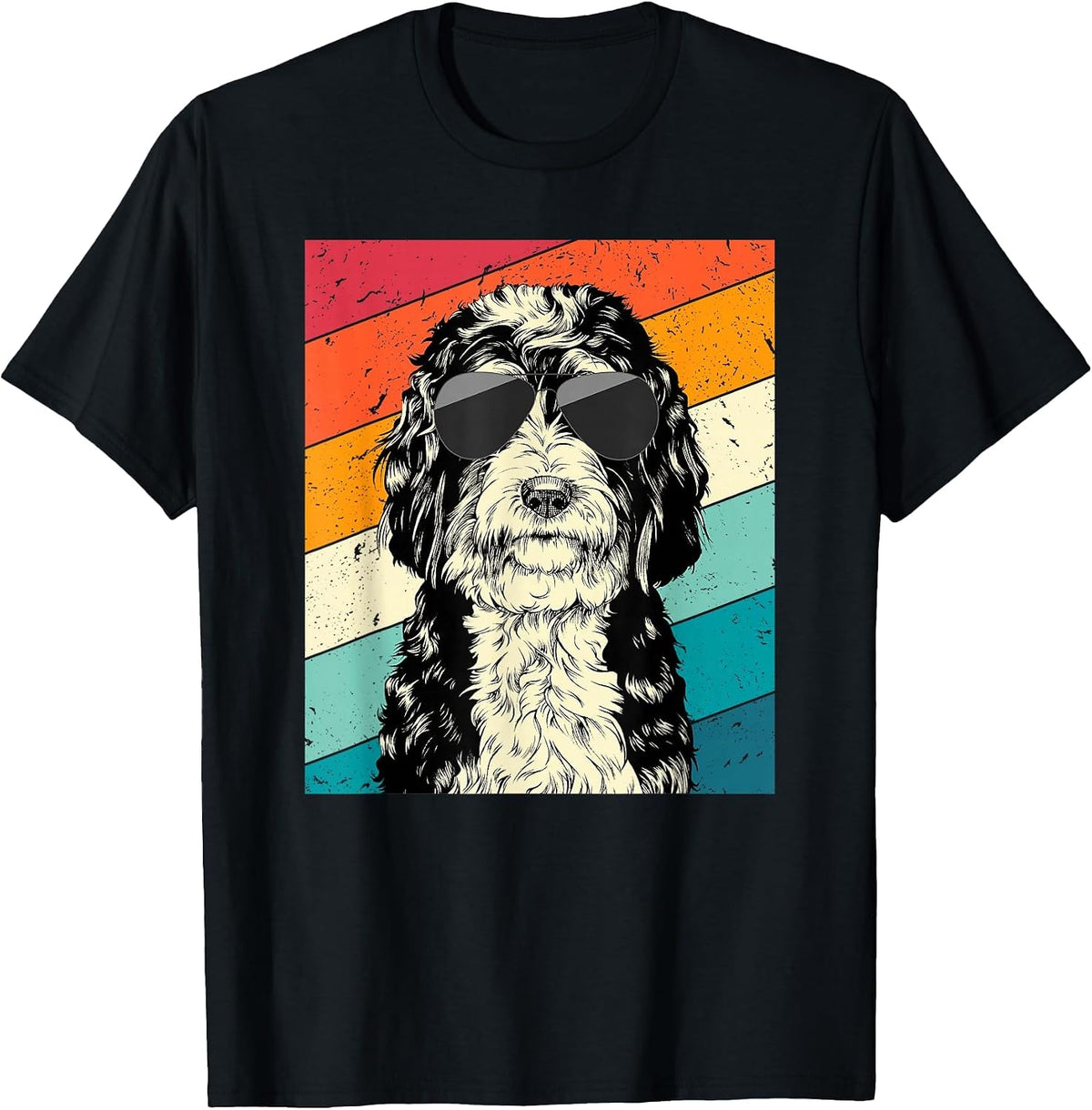 Retro Vintage Bernedoodle with Sunglasses Dog Lovers T-Shirt - Black