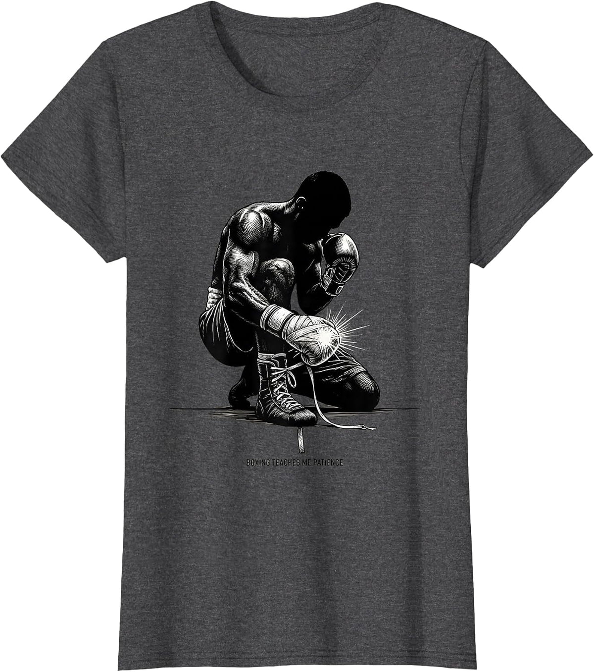 Women's Boxing Teaches Me Patience Scratchboard Boxer Gift Boxing T-Shirt - Dark Heather Grey