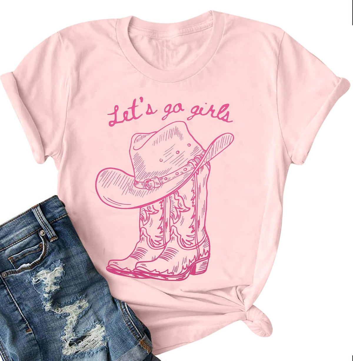 Western Rodeo Shirt Women Cowboy Cowgirl Tshirt Country Music Outfit - Pink