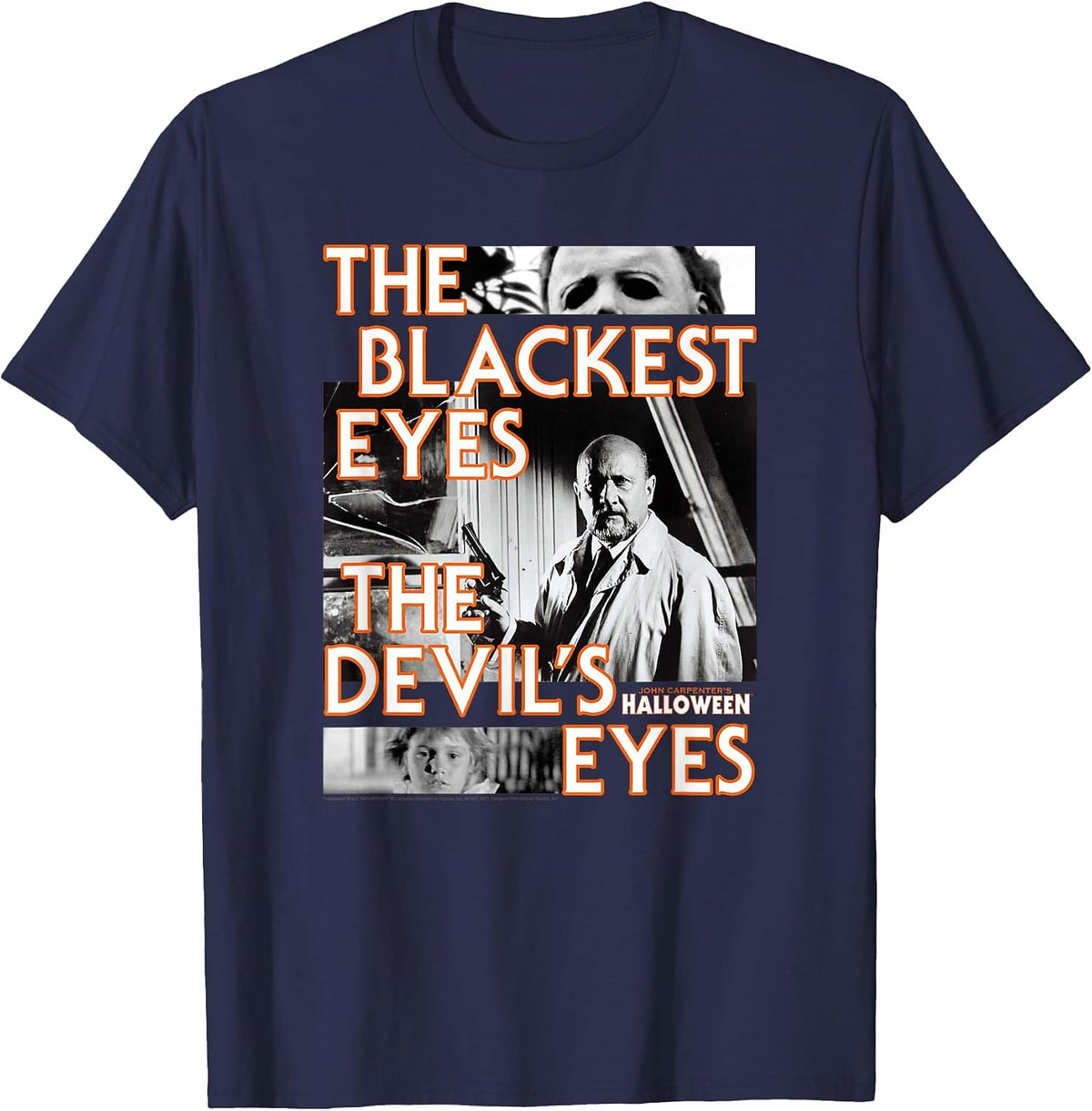 Halloween Dr. Loomis The Devil's Eyes Collage Horror Movie T-Shirt - Navy Blue