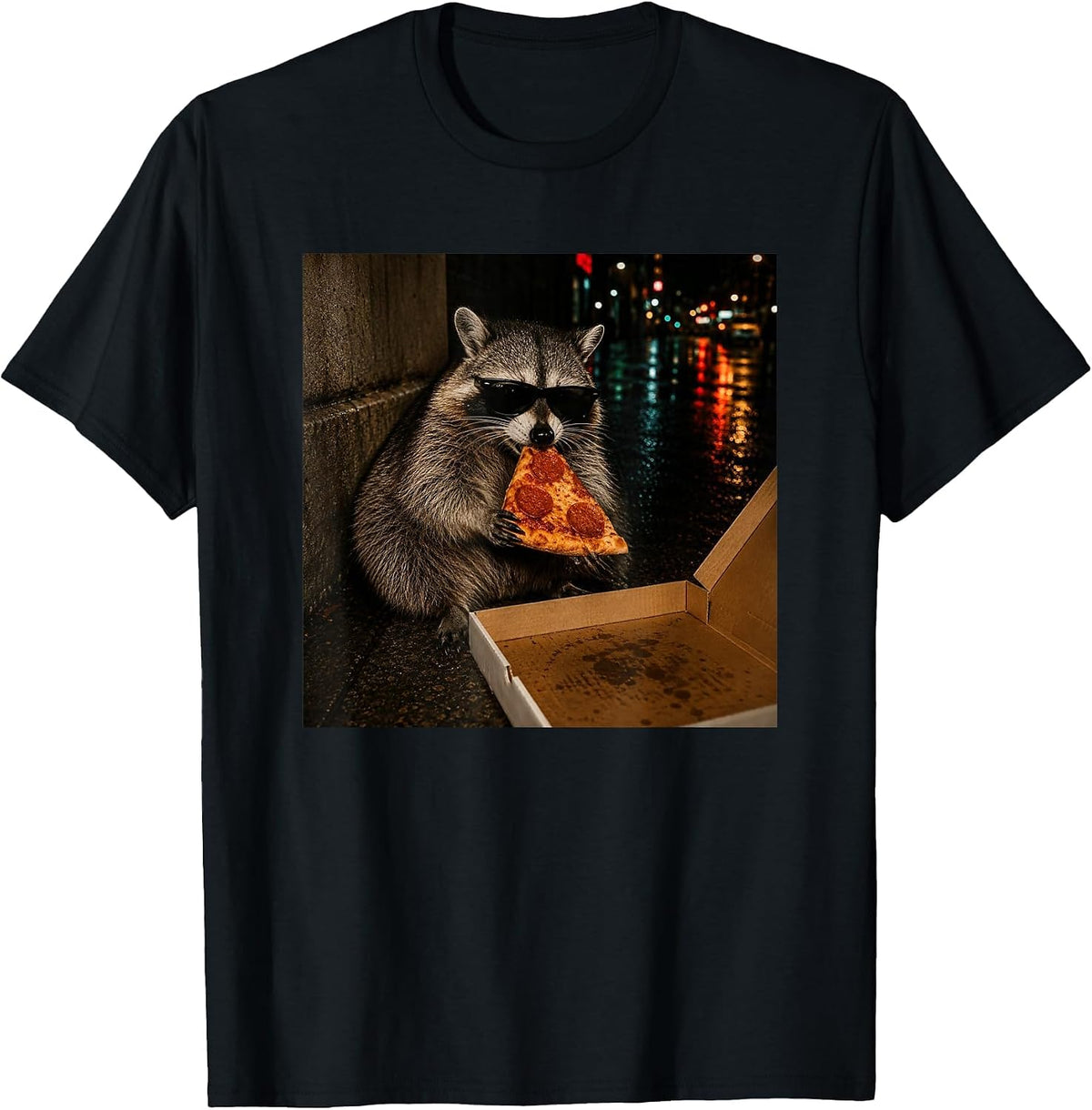 Funny Raccoon Eating Pizza Cool Trash Panda Food Lover Tee T-Shirt - Black