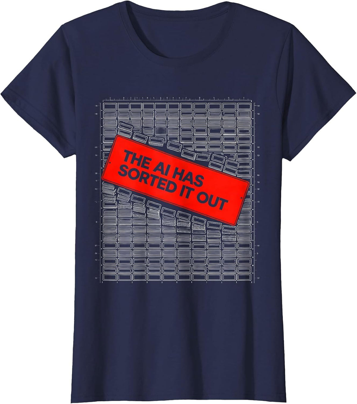 Women's The AI Has Sorted It Out New Wave Typography Tech Humor T-Shirt - Navy Blue