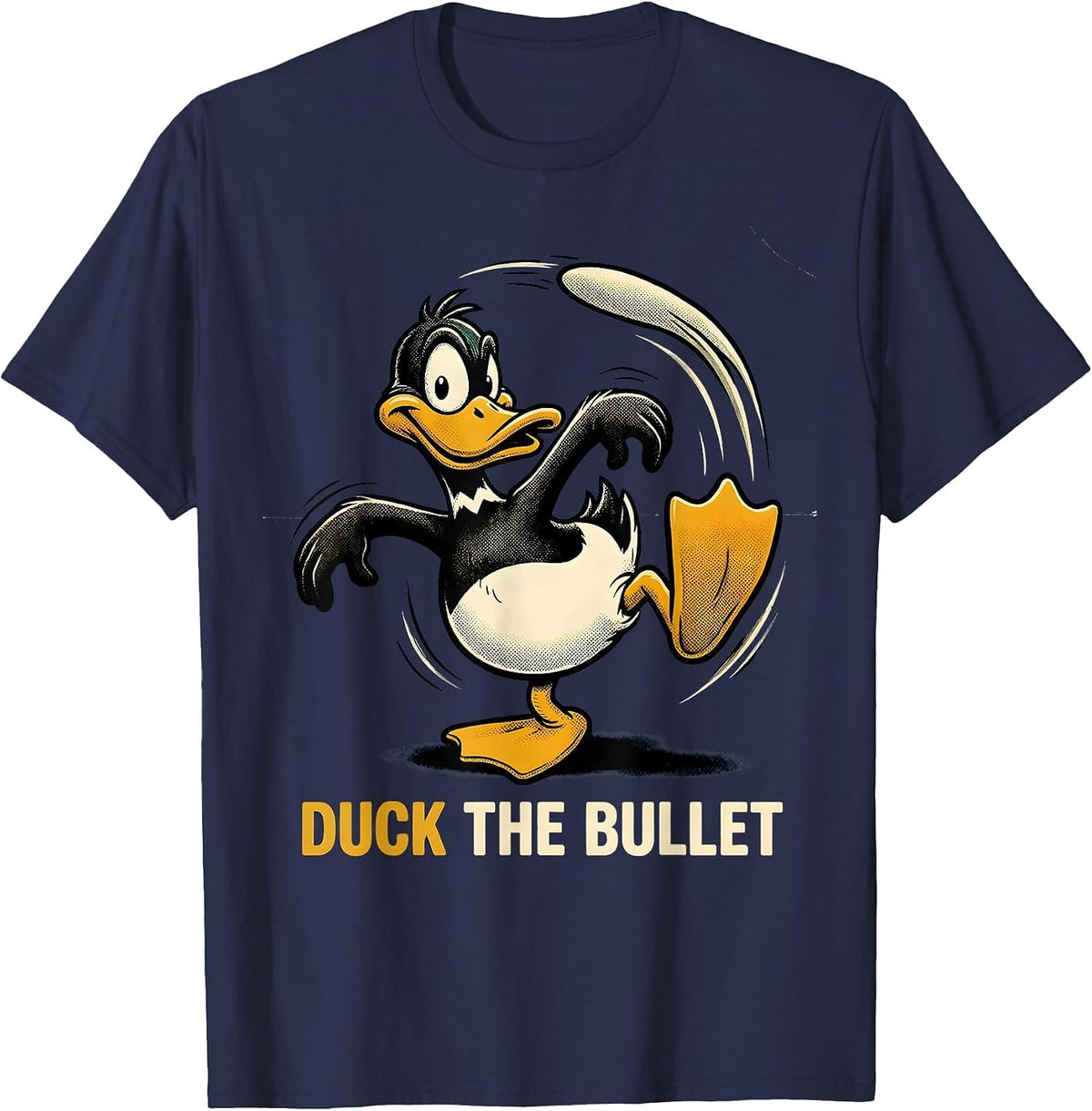 Men's Duck The Bullet Retro Cartoon Duck Hunter Humor Gift T-Shirt - Navy Blue