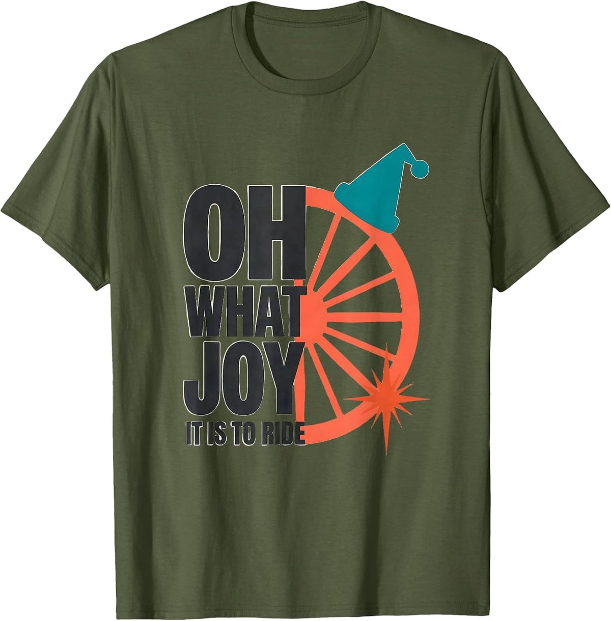 Oh What Joy It Is To Ride Midcentury Modern Biker Christmas T-Shirt - Olive Green