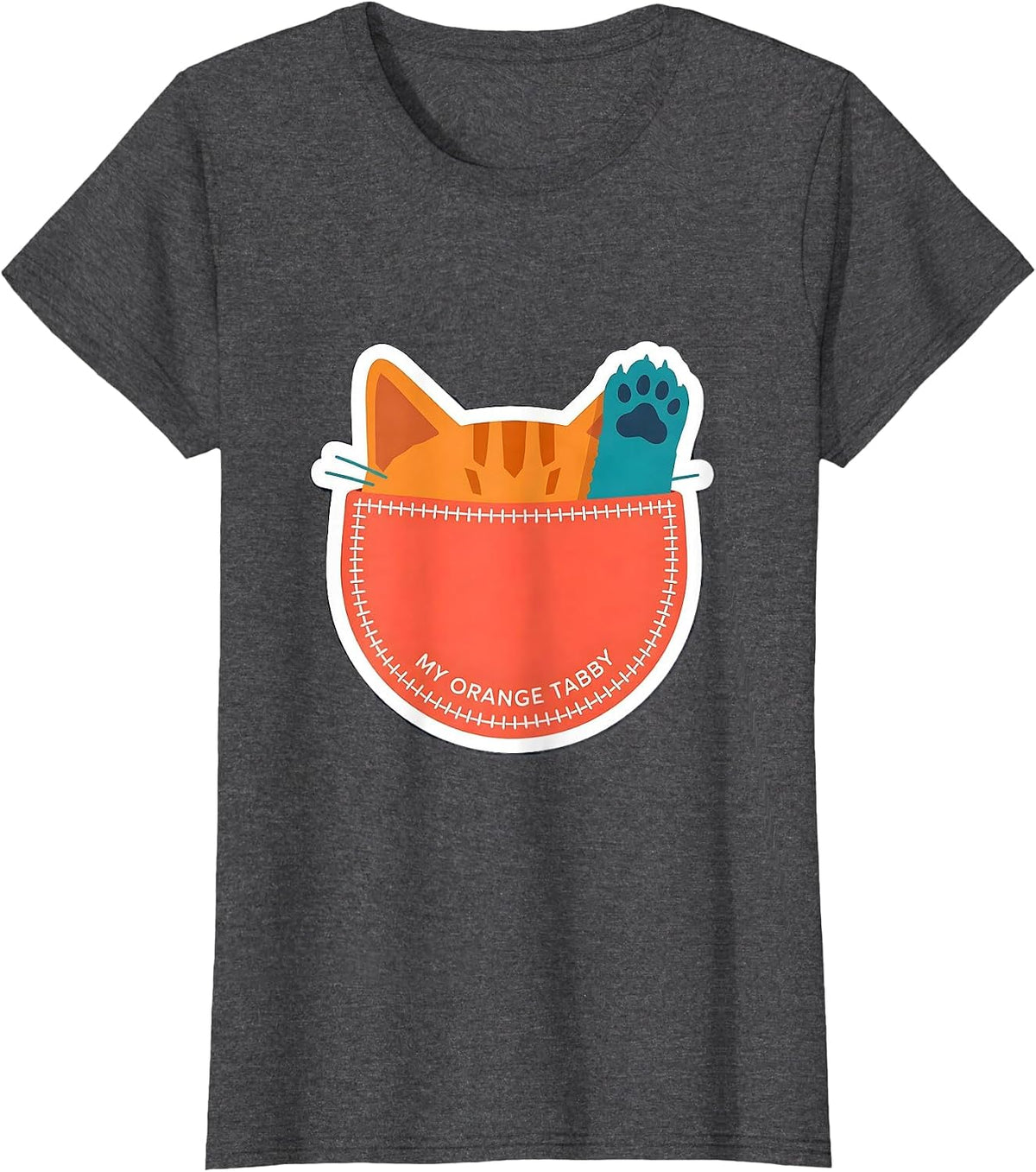 Women's My Orange Tabby Cute Cat Pocket Peeking Pet Lover Gift T-Shirt - Dark Heather Grey