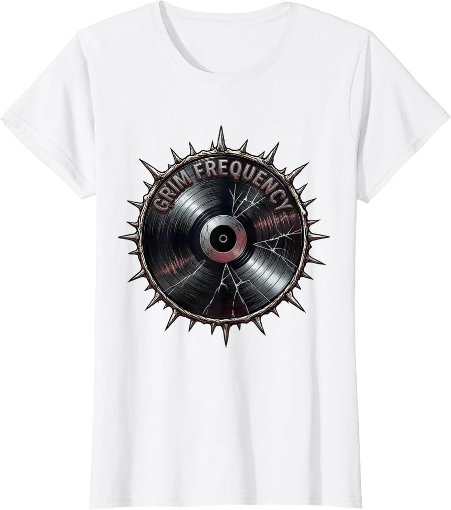 Women's Grim Frequency Gothic Y2K Grunge Alt Vintage Graphic T-Shirt - White