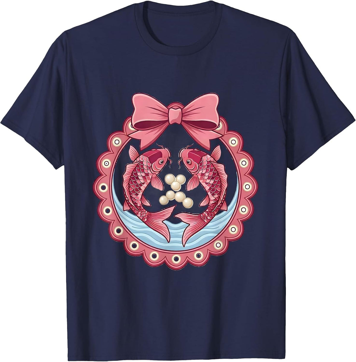 Pink Koi Fish Leaping Breast Cancer Awareness T-Shirt - Navy Blue