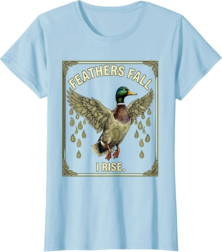 Women's Feathers Fall I Rise Duck Camo Hunting Design T-Shirt - Baby Blue