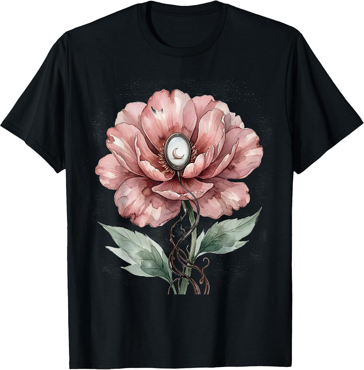 Men's Soft Watercolor Bloom Ultrasound Tech Sonographer Humor T-Shirt - Black