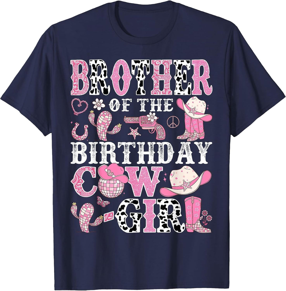 Brother of The Birthday Cow-Girl Rodeo Cowgirl Birthday T-Shirt - Navy Blue