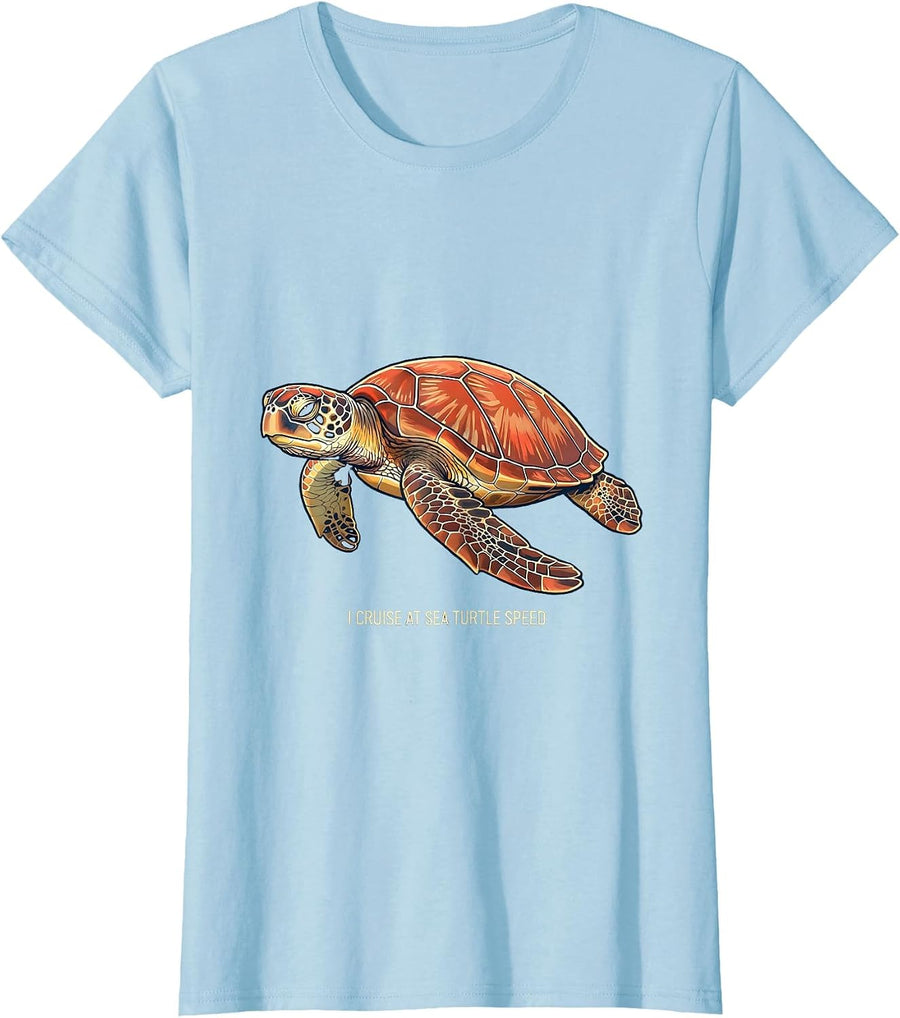 Women's I Cruise At Sea Turtle Speed Funny Sea Turtle Lover Vacation T-Shirt - Baby Blue