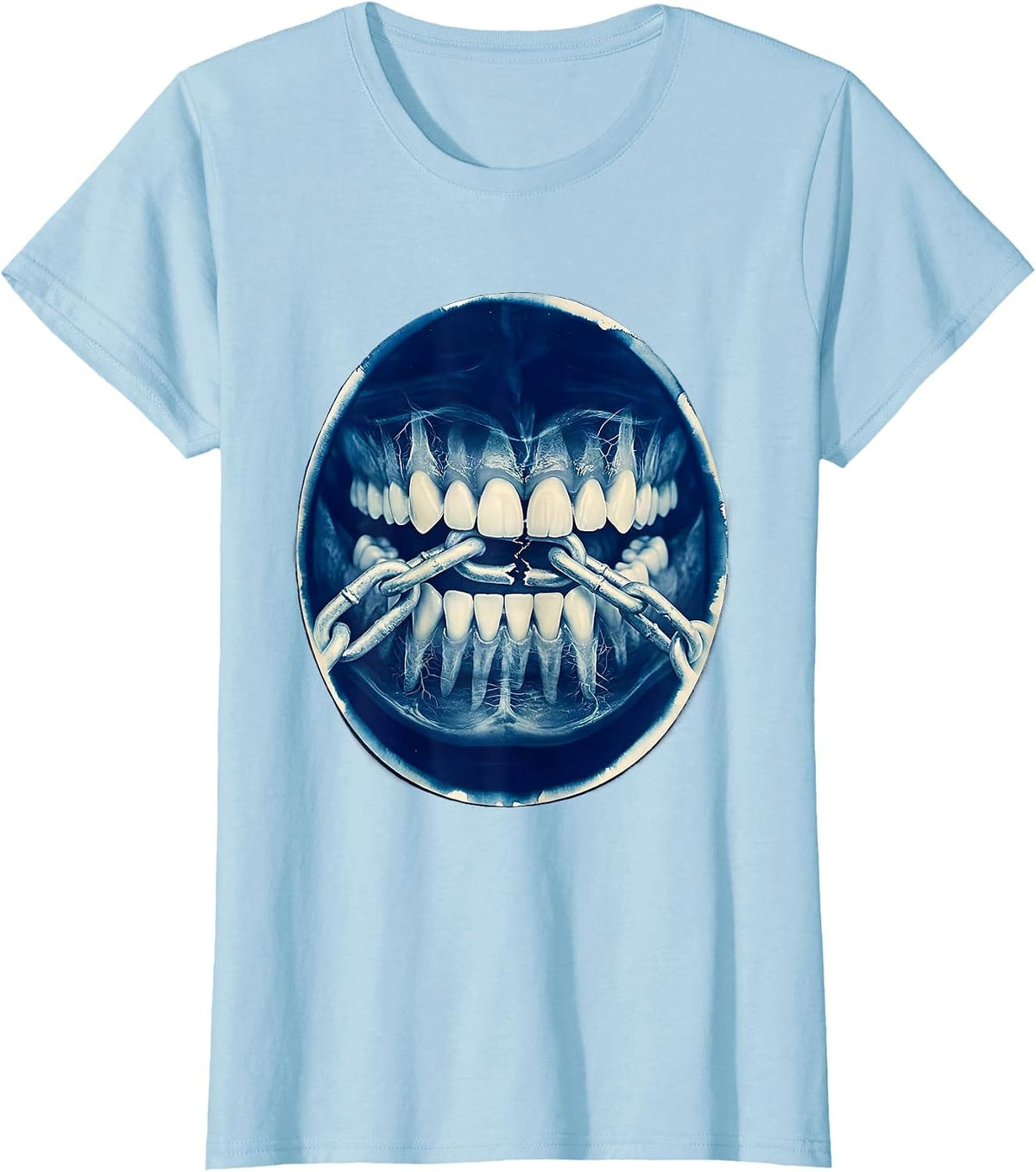 Resist Clenched Teeth Breaking Steel Chain Graphic T-Shirt - Baby Blue