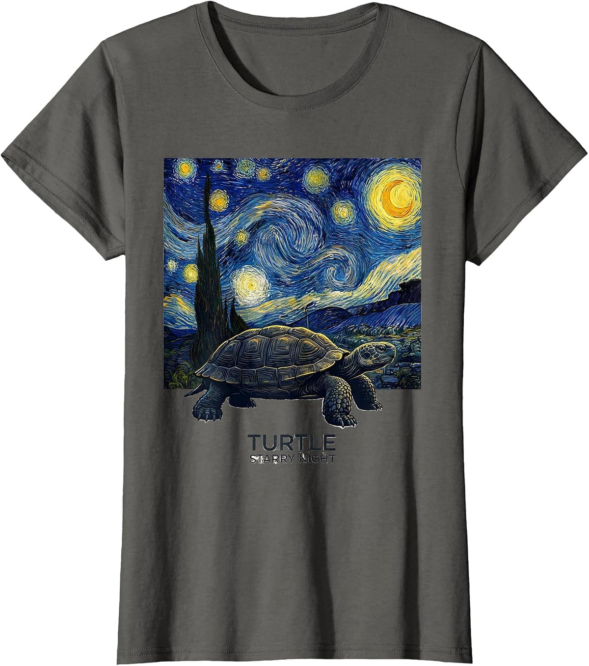 Women's Turtle Starry Night Van Gogh Art Animal Lover Gift T-Shirt - Asphalt Grey