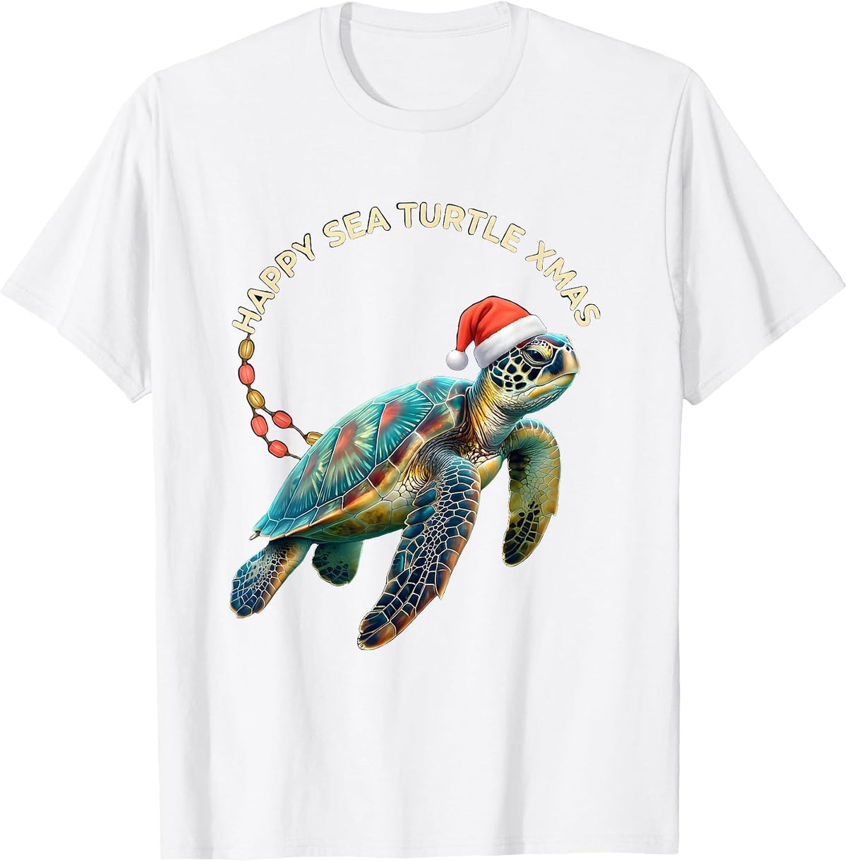 Happy Sea Turtle Xmas Whimsical Sea Turtle Lover Holiday T-Shirt - White