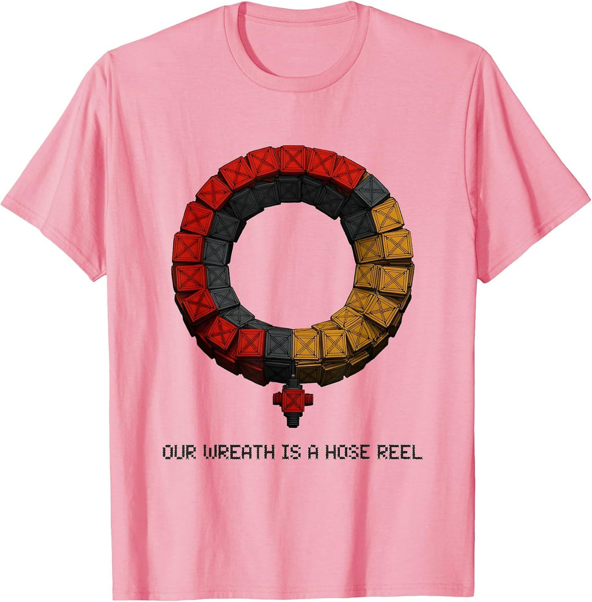 Men's Our Wreath Is A Hose Reel Funny Firefighter Humor Christmas T-Shirt - Pink