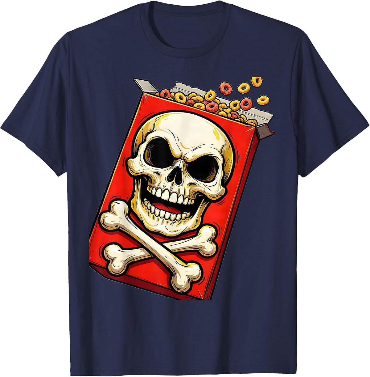 Cereal Killer Skull and Crossbones Graphic T-Shirt - Navy Blue