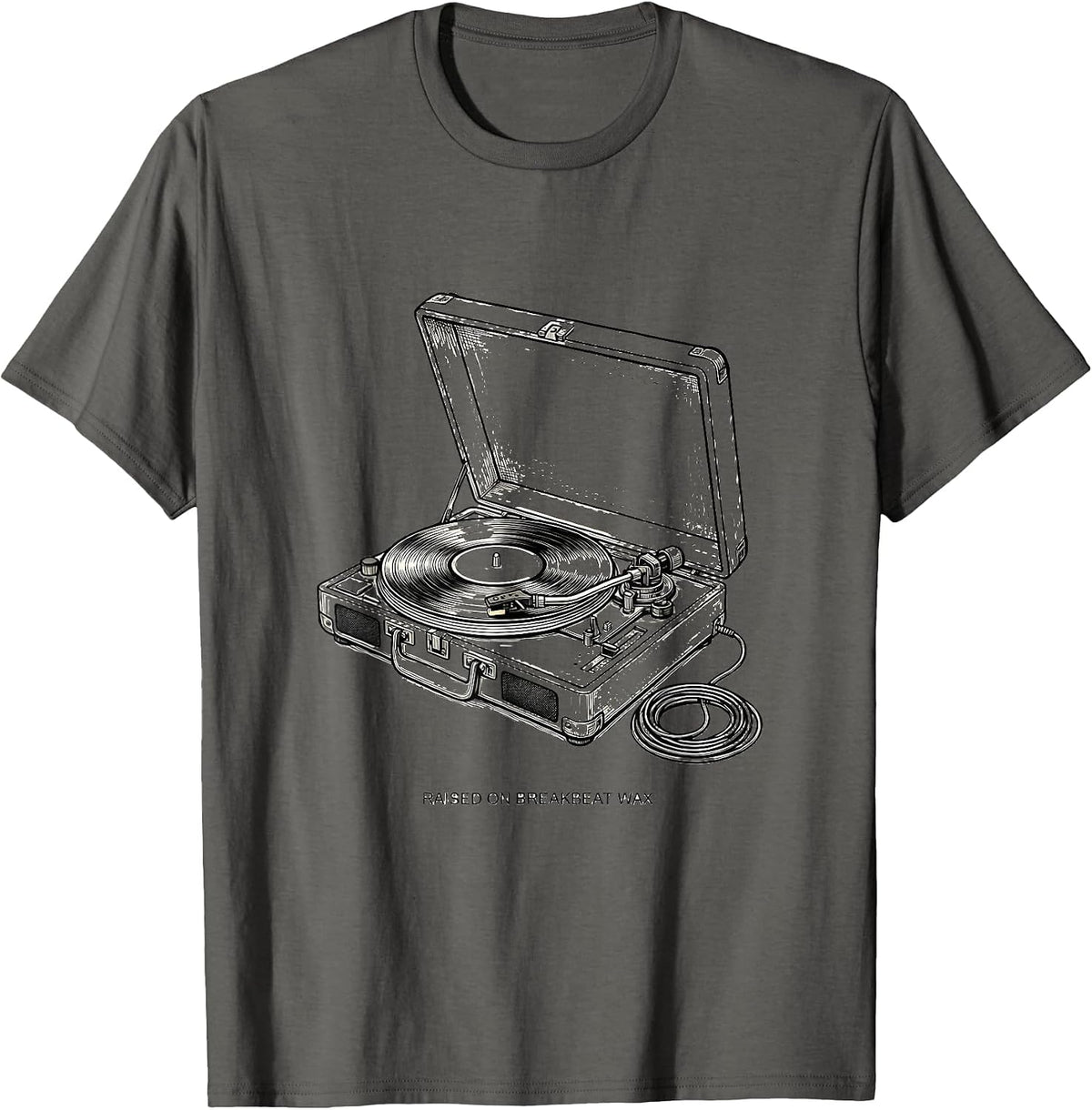 Raised On Breakbeat Wax Vintage 90s Hip-Hop Rap Lyric T-Shirt - Asphalt Grey