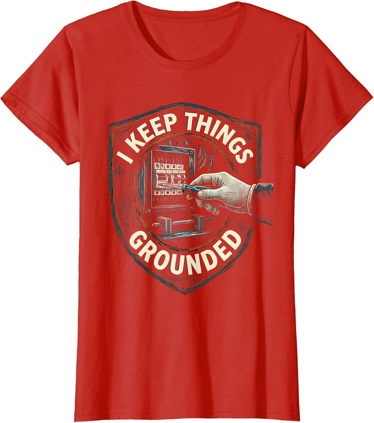 I Keep Things Grounded Funny Electrician Skeleton Humor T-Shirt - Red