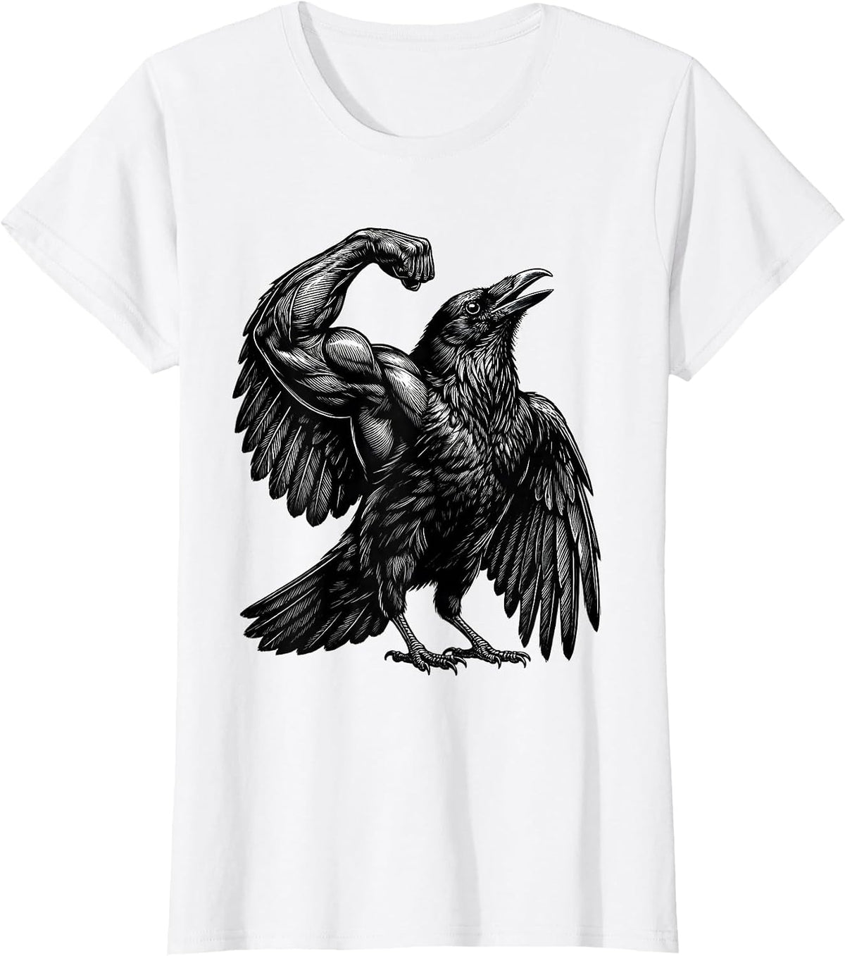 Crow Flexing Muscles Bodybuilder Bird Art T-Shirt - White