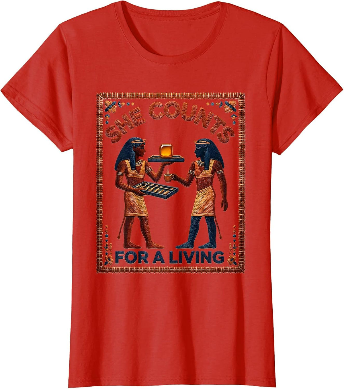 She Counts For A Living Funny Pharmacy Technician Humor T-Shirt - Red