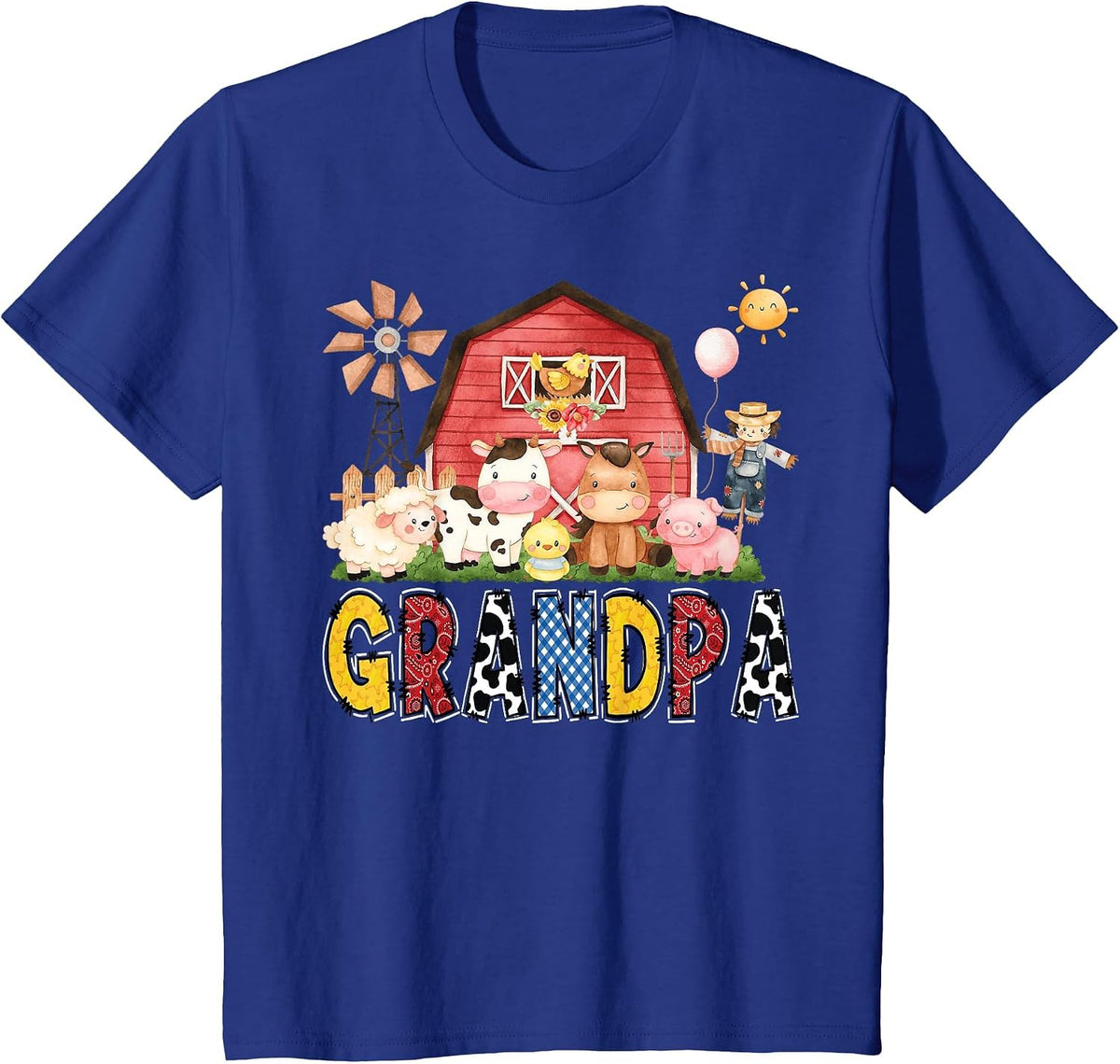 Grandpa Farm Cow Birthday Boy Matching Family Party T-Shirt - Royal Blue