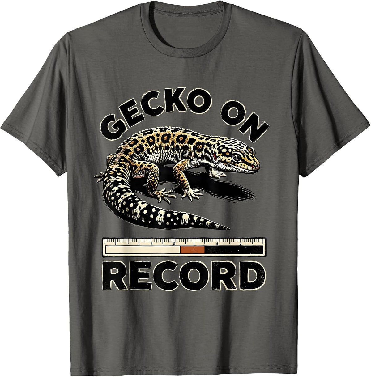 Gecko On Record Funny Leopard Gecko Reptile Lover Humor T-Shirt - Asphalt Grey