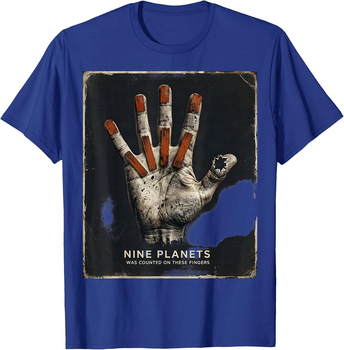Nine Planets Was Counted On These Fingers Retro Astronomy T-Shirt - Royal Blue