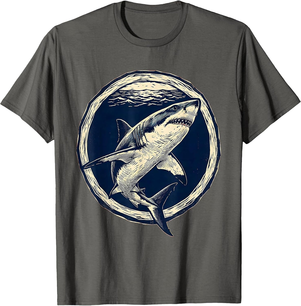 Men's Great White Shark Underwater Hawaiian Ocean Design T-Shirt - Asphalt Grey