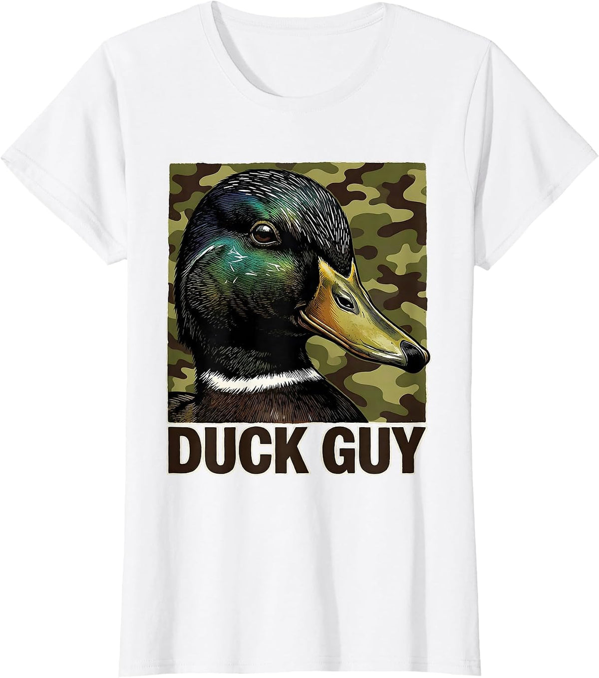 Women's Duck Guy Linocut Funny Youth Hunting Camo Dad Gift T-Shirt - White