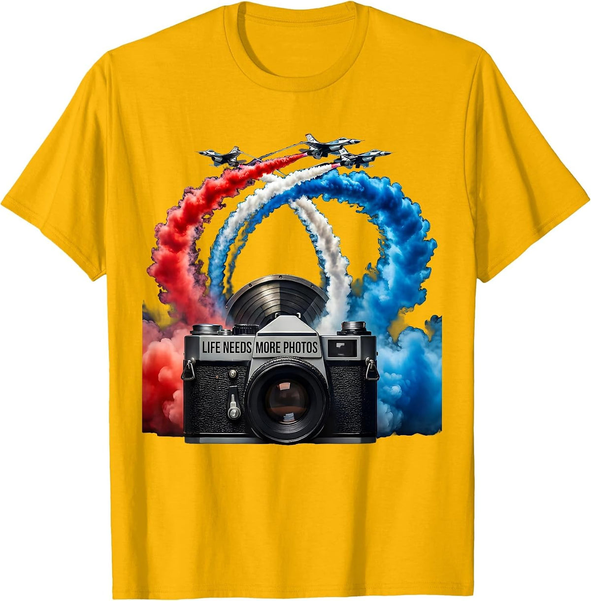 Men's Life Needs More Photos Photography Lover Design T-Shirt - Golden Yellow