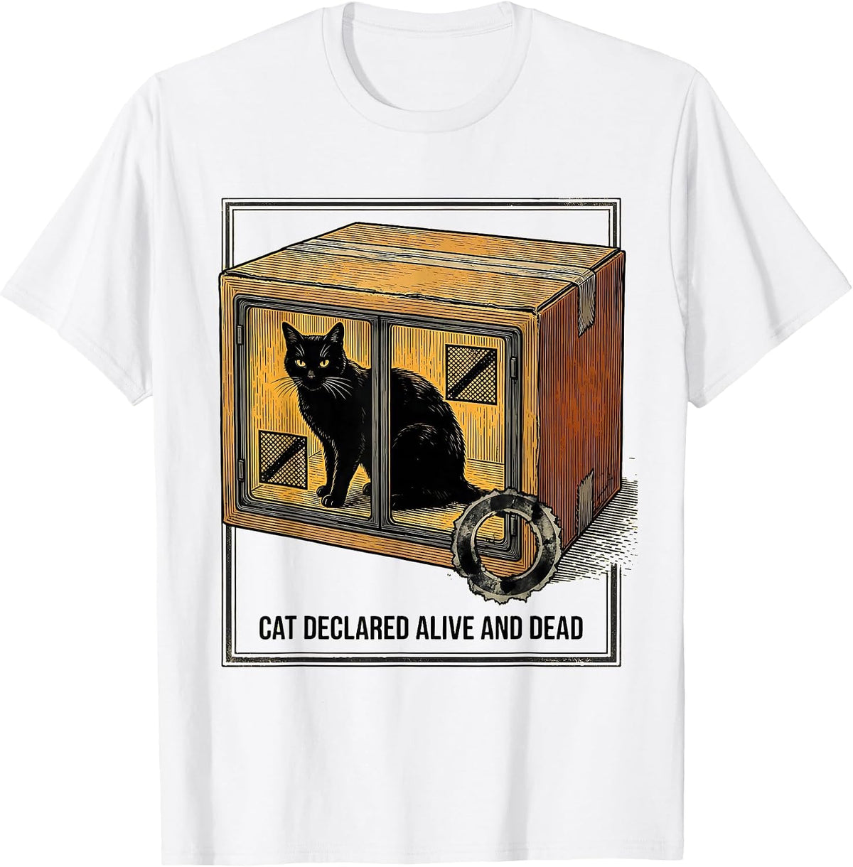 Men's Cat Declared Alive And Dead Quantum Physics Humor T-Shirt - White