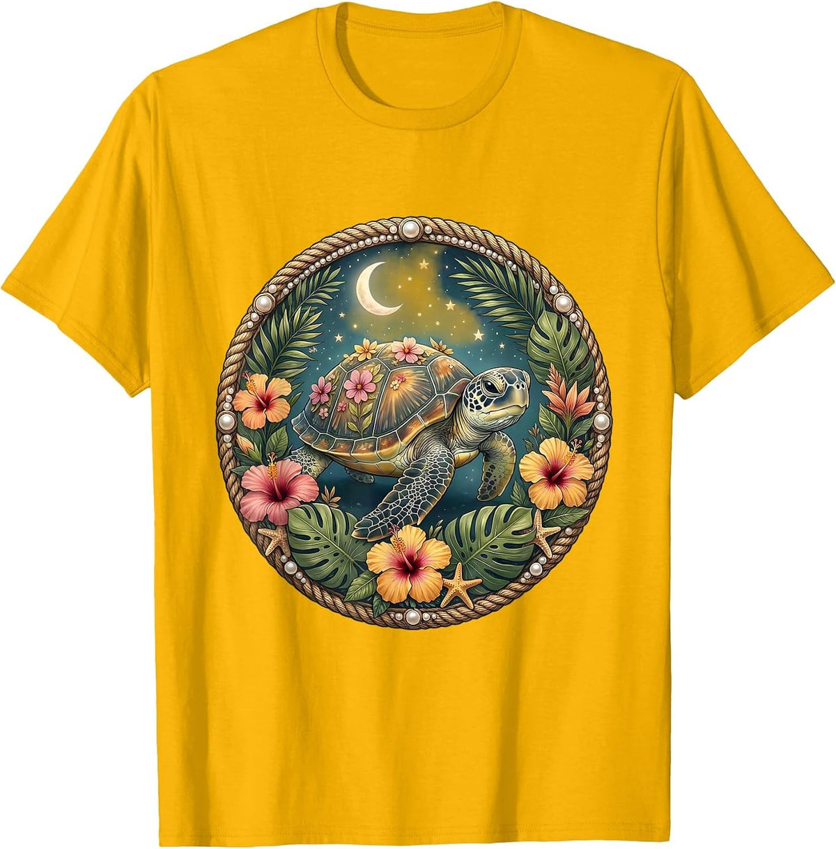 Men's Baby Sea Turtle Hawaiian Ocean Graphic T-Shirt - Golden Yellow
