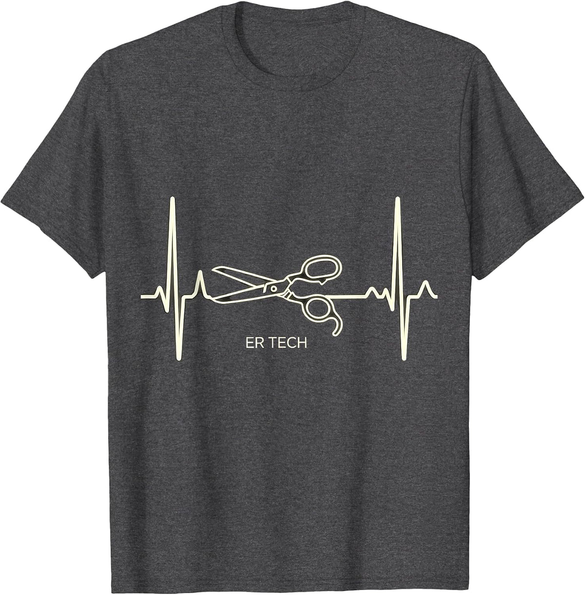 ER Tech Monochromatic EKG Pulse Line Medical Humor T-Shirt - Dark Heather Grey