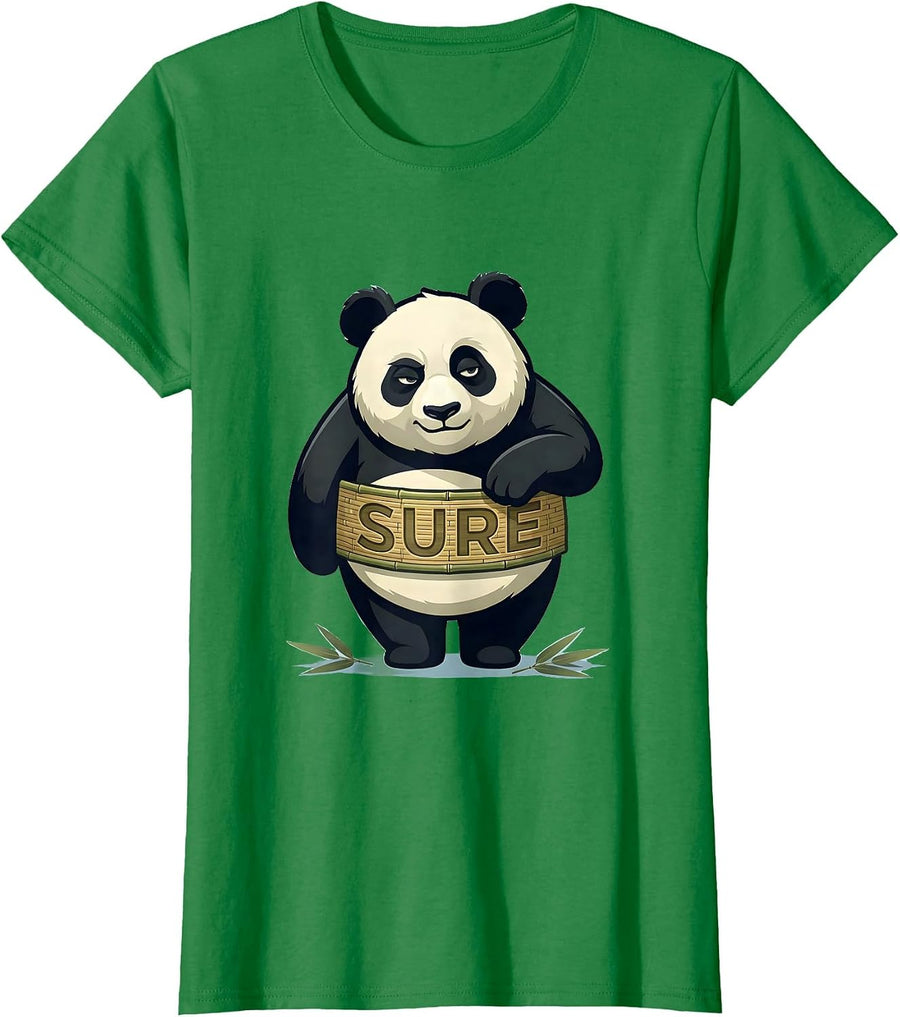 Women's Sure Cute Panda Mascot Animal Lover Humor Retro Novelty T-Shirt - Kelly Green
