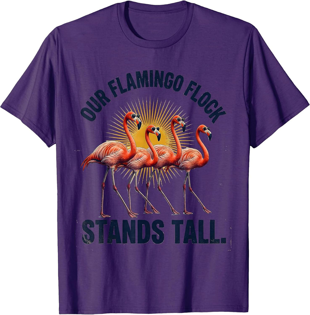Our Flamingo Flock Stands Tall Vintage Flamingo Matching T-Shirt - Purple